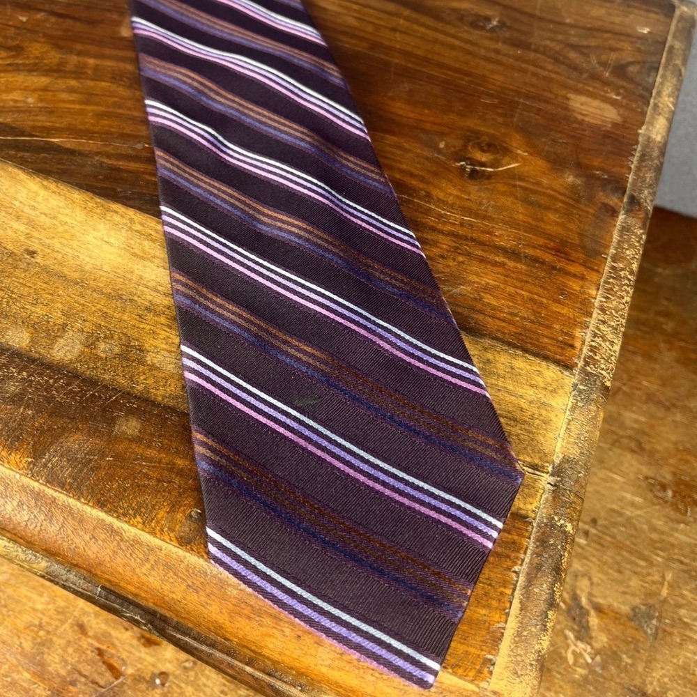Altea Milano Striped Silk Necktie Handmade in Italy Brown Purple White